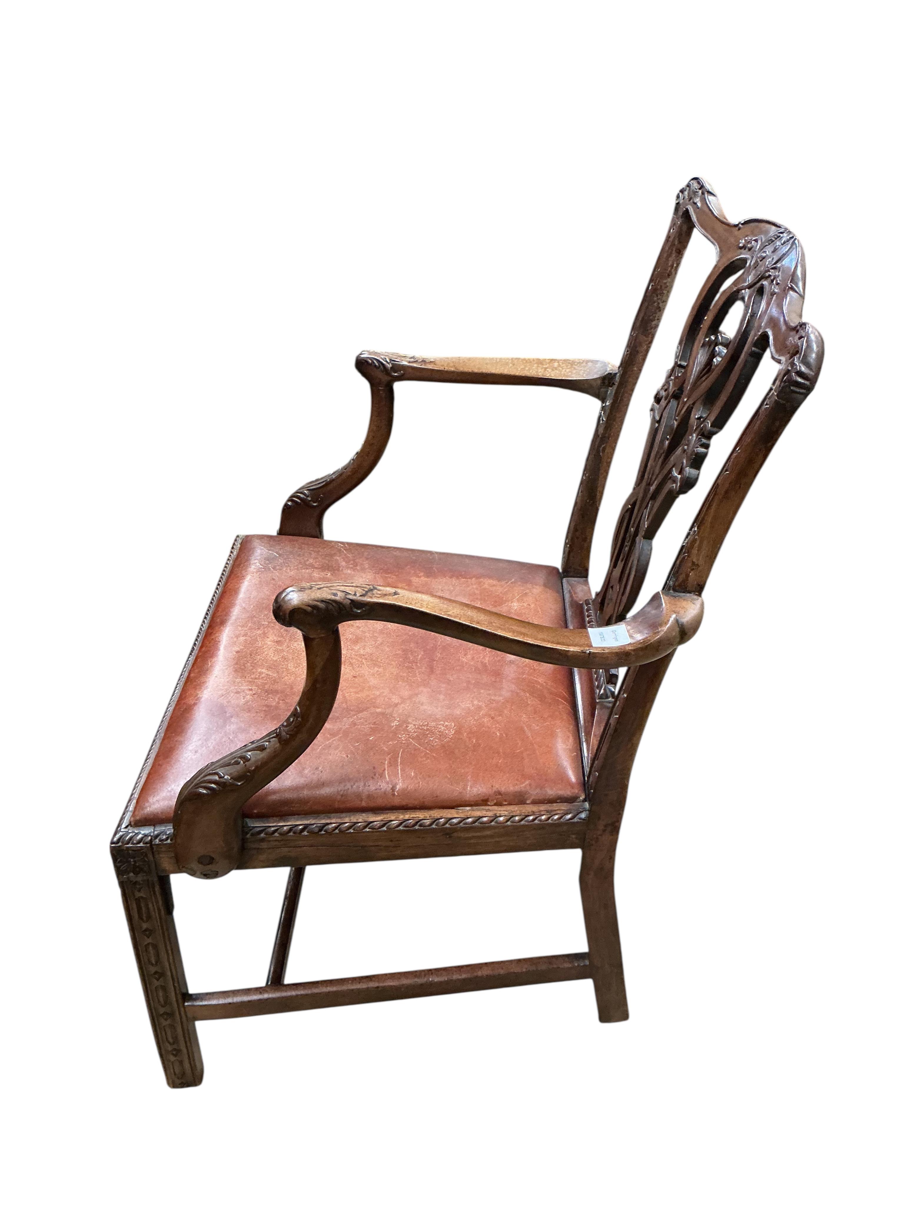 A George III Chippendale design mahogany elbow chair, width 65cm, depth 51cm, height 95cm
